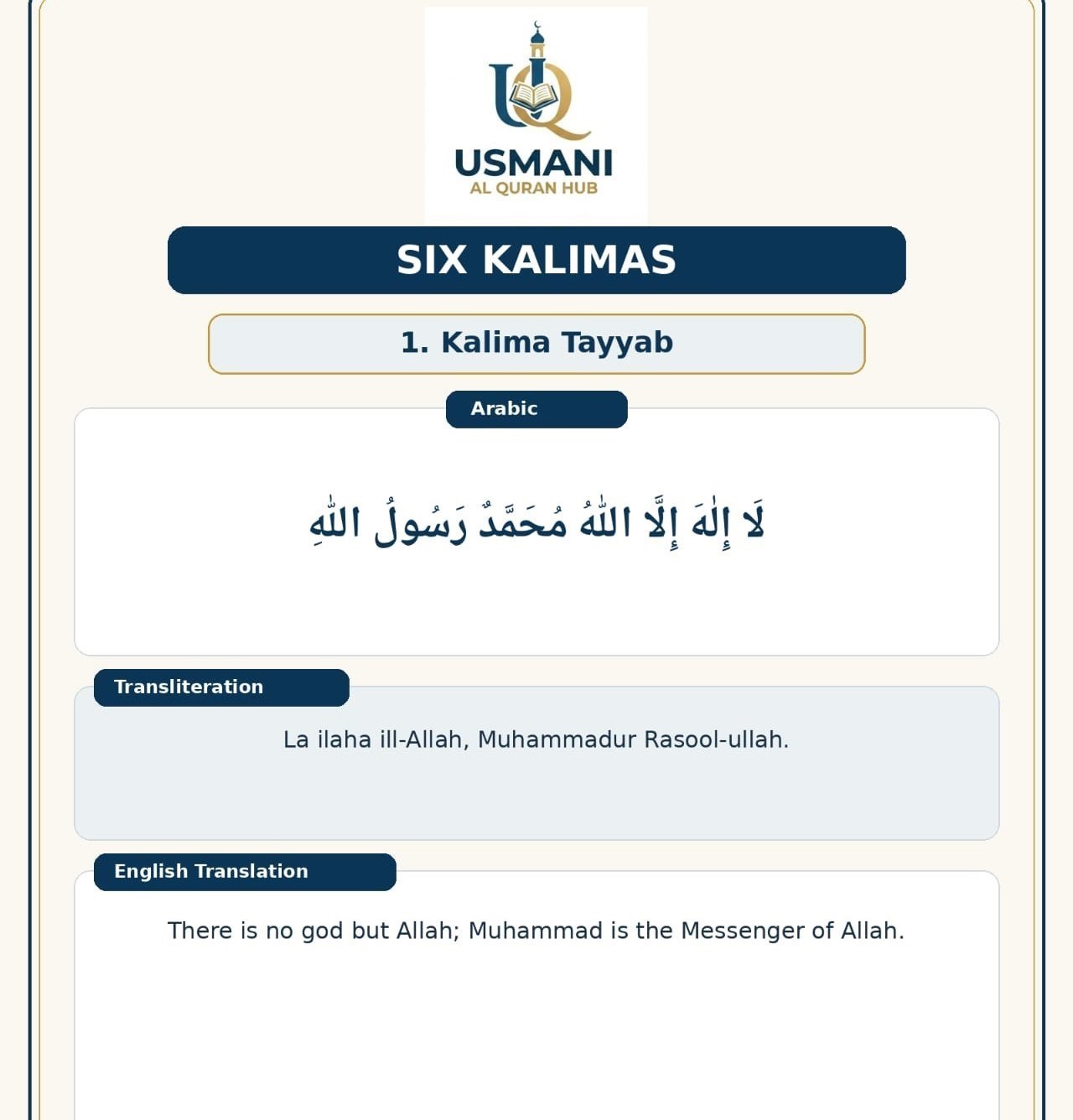 Six Kalimas and Daily Duas